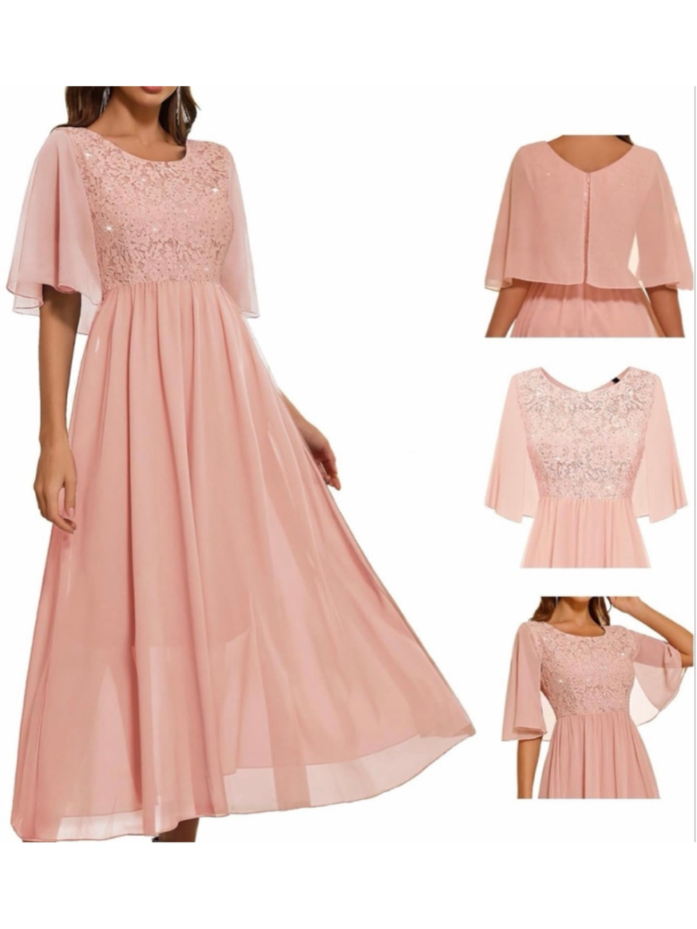 NEW Pink Wedding Guest Cocktail Formal Cape Ruffle Long Maxi Dress XL